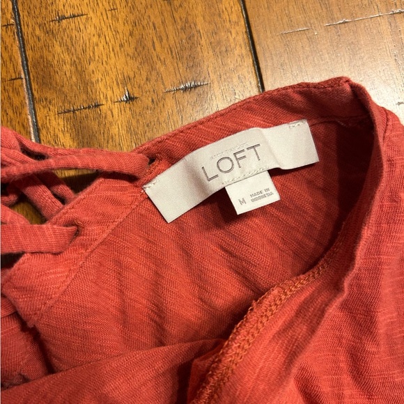 Loft Burnt Orange Lace Up Back Cotton T-Shirt, Sz M, Tee - Picture 6 of 7